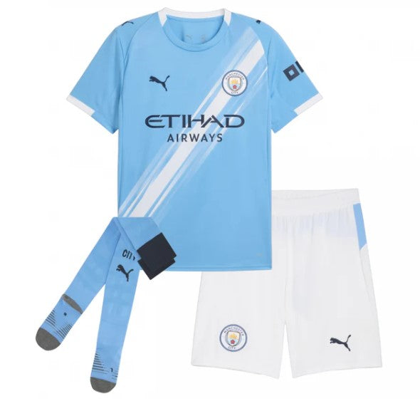 T-shirt e Pantaloncini Bambino Manchester City Home 25/26 - Con Calzettoni