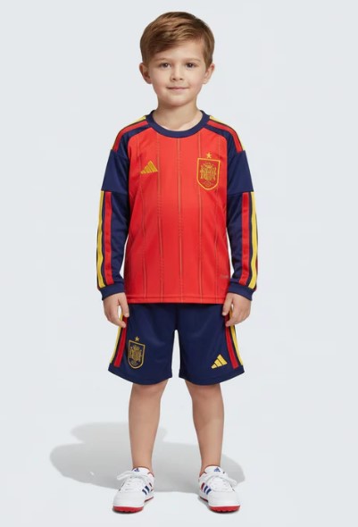 T-shirt manica lunga e Pantaloncini Bambino Spagna Home 26/27