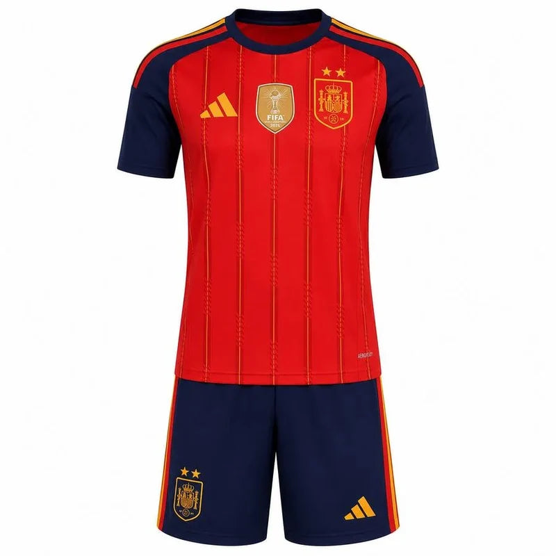 Maglia e Pantaloncini Bambino Spagna Home 26/27 - Con due stelle e la patch di campione del mondo